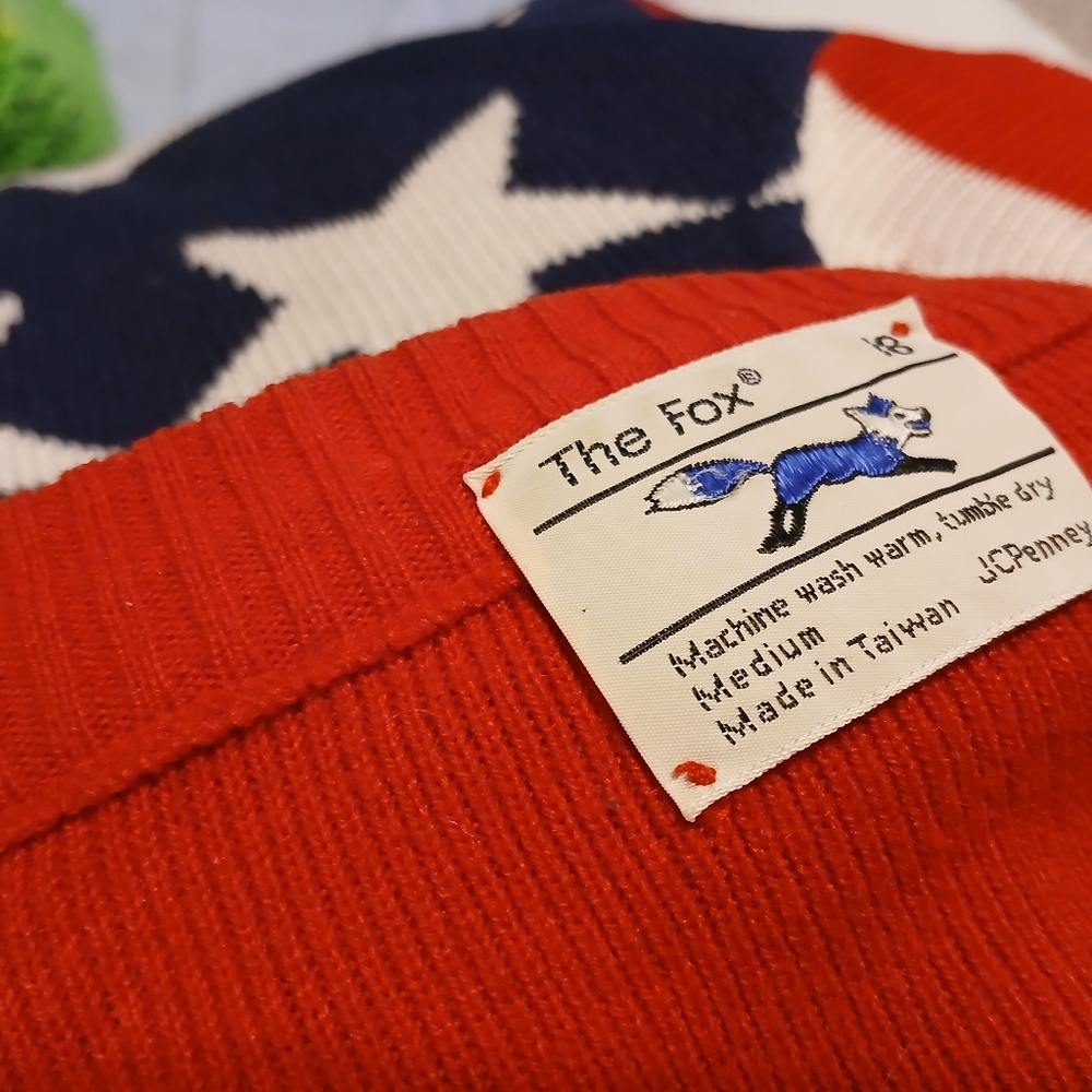 JCPenney Sweater The Fox Red Sweater Christmas 80s Vintage Knit Pullover Sm Med